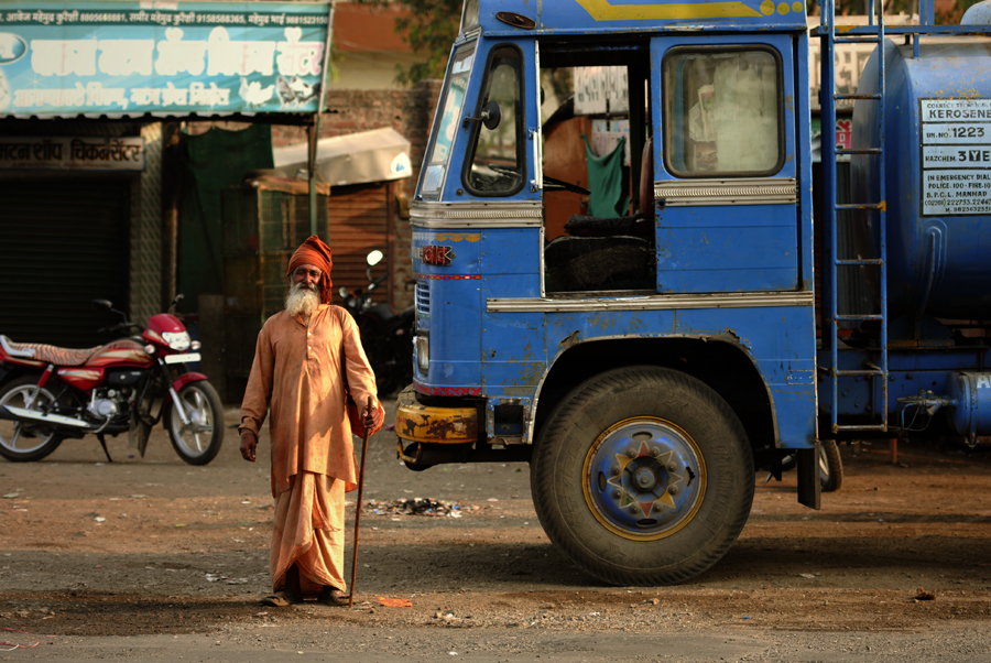 Driving between locations in the Maharashtra state he photographed this holy man near a road wearing saffron-colored clothing. One of the things that the photographer is fascinated about in Maharashtra and in many other places in India, is that religion is such deeply rooted in the Indian society. In Hinduism a sadhu is a religious ascetic or holy person, who is solely dedicated to achieving moksa, the liberation and release made through meditation and contemplation of Brahman.