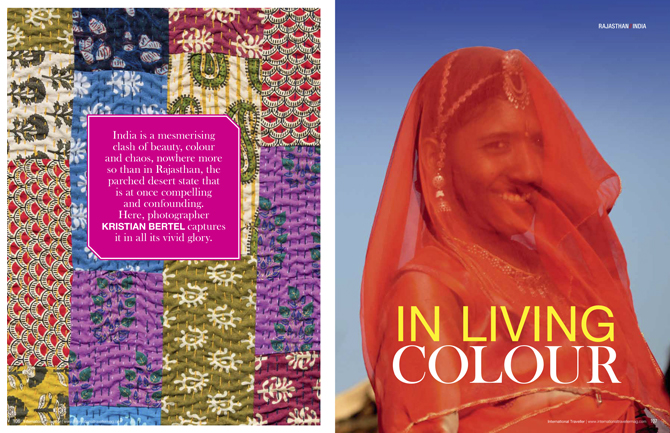The photographer's photos and photographic work has been published in the January/February 2014 issue of the International Traveller Magazine, a magazine published by Australian Traveller Media. In this photograph one of the photographer's pictures of an Indian woman in the town of Pushkar has been selected as the primary photo for opening up the story.
